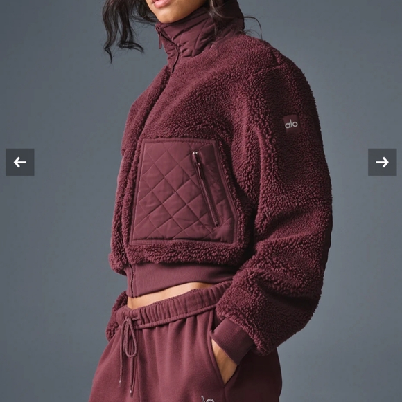 ALO YOGA BURGUNDY SHERPA JACKET SMALL - Picture 4 of 7